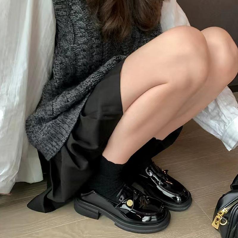 2025 Spring New Leather Loafers Women's Small Gold Coins Thick-soled Stepping Heel Lazy Thick Heel Small Leather Shoes Women