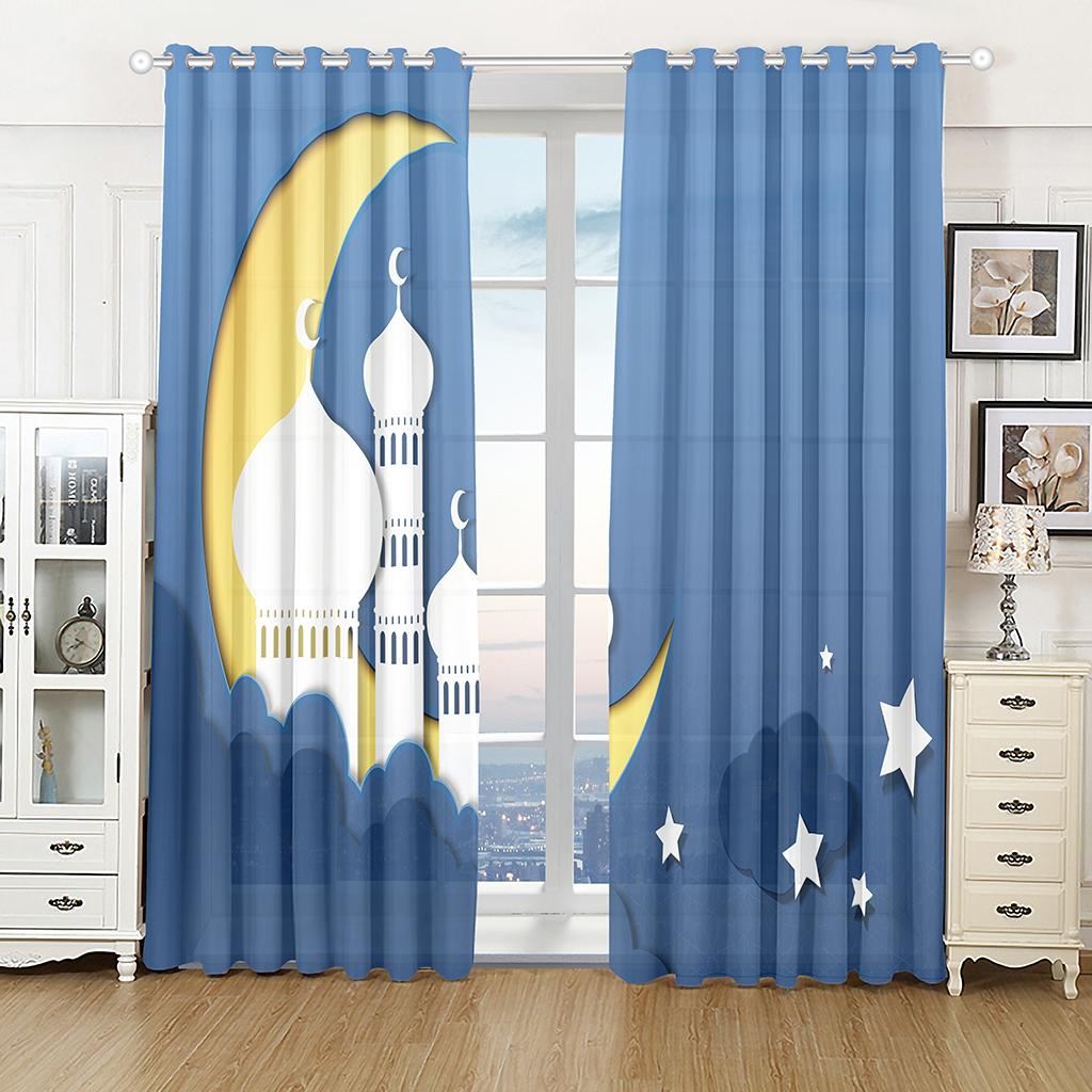 Muslim Eid Ramadan Festival Islamic Traditional Festival Curtain Luxury Living Space Bedroom Area Home Decorative Piece 2 Panelss