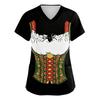 Women's V Neck Short Sleeve Work Shirt with Pockets Oktoberfest Print Medical Scrub Top Nursing Uniform Tee for Healthcare Professionals