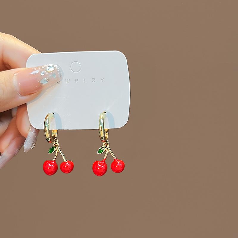 Tide Fun Fruit Cherry Strawberry Earrings Stud Earrings Cute Girl Earrings Earrings