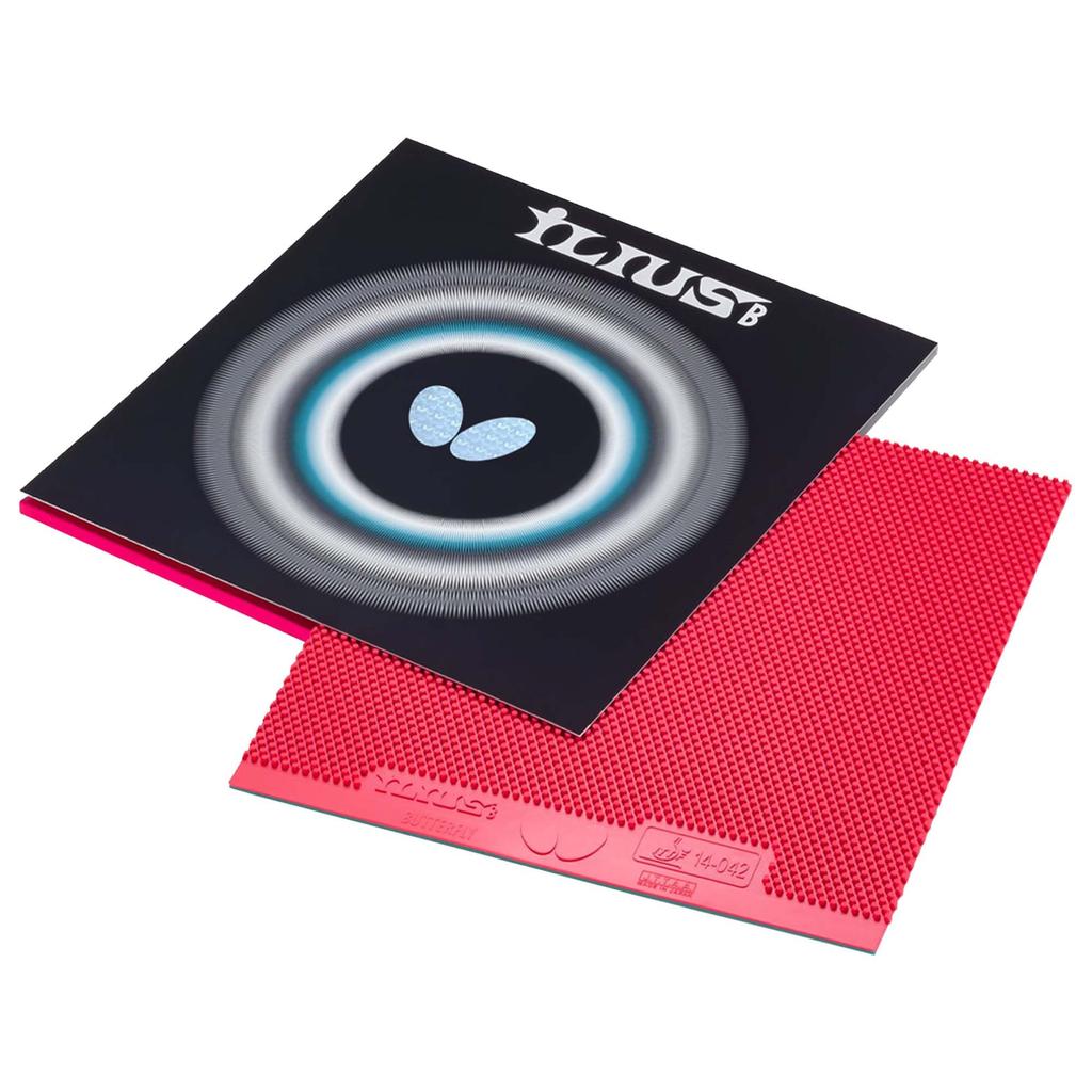 Butterfly Illius B Tischtennis Variation Rot GU 00430 SS Belag, Abwehrspieler, Hohe Noppen, Typ, (006), (Gokuus)