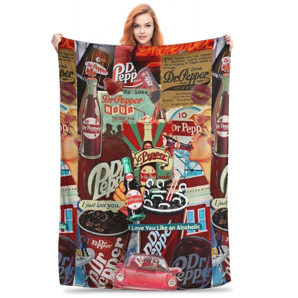 Dr Pepper Ribbon Blanket Flannel Summer Air Conditioning Drink Portable Warm Throw Blankets for Home Couch Plush Thin Quilt