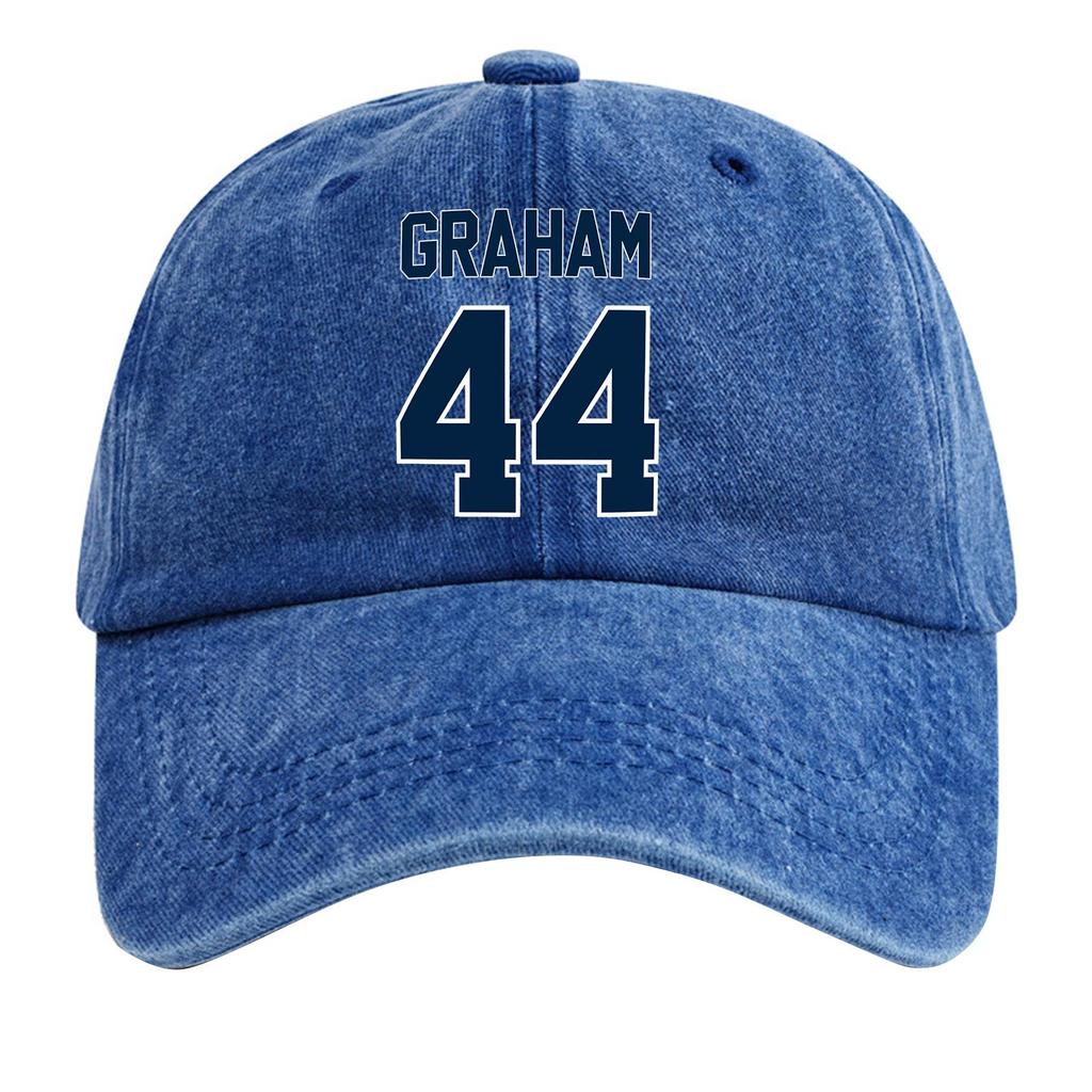 Washed Cotton Baseball Cap Vintage Style Soft Top Denim Hat with Printed Design Adjustable Strap for Casual Wear