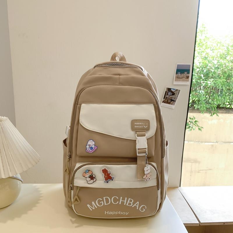 Women Contrast Color Large Capacity Schoolbag Letter Print Backpack for Middle School Students