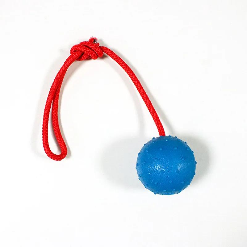 

Indestructible Dog Ball for Aggressive Chewers Heavy Duty Solid Rubber Chew Toy with Rope Tug of War Puppy Training L синій