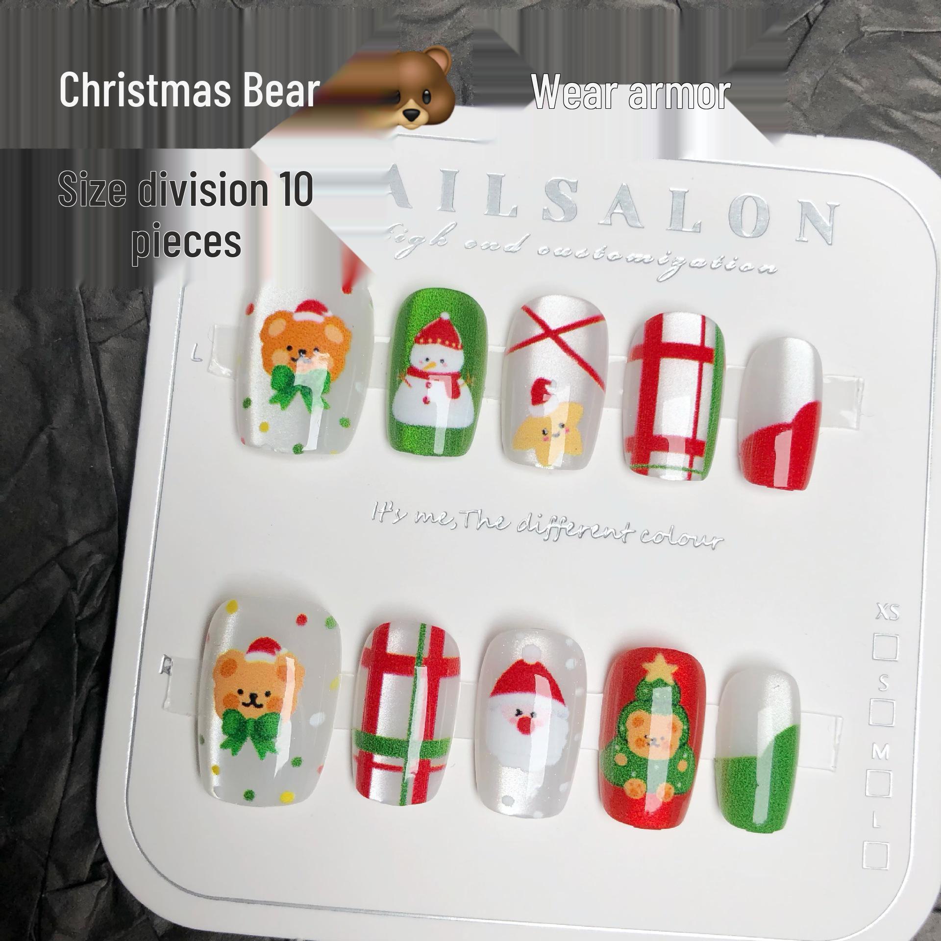 

Festive Bear Press-On Nails: Short Red & Green Holiday Nail Art Patches
