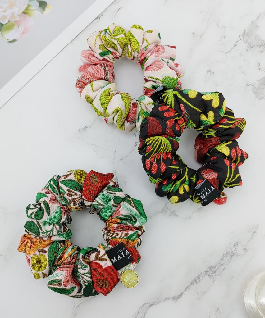 Maia Rose Jacquard Scrunchie - Ivory