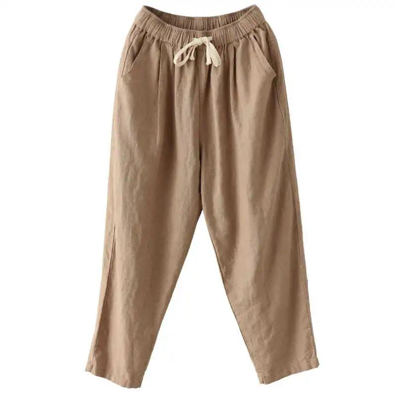 Solid Color Cotton and Linen Pants for Woman Vintage Loose Streetwear Harem Trousers Female Casual High Waist Drawstring Pants