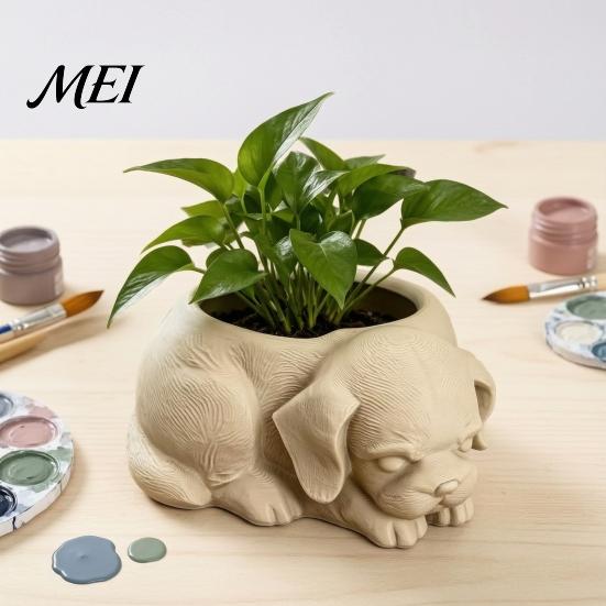 Unique Dog Shaped Flower Pot Cute Puppy Planter, 3D Printed Decorative Plant Pot, Modern White Minimalist Planter for Succulents Home Office
