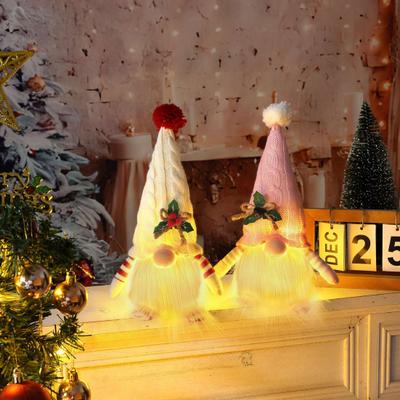 Lighted Christmas Gnome Small Light Up Plush Santa Elf with Knitted Hat Stuffed Swedish Tomte Toy for Winter Tabletop Fireplace Decor