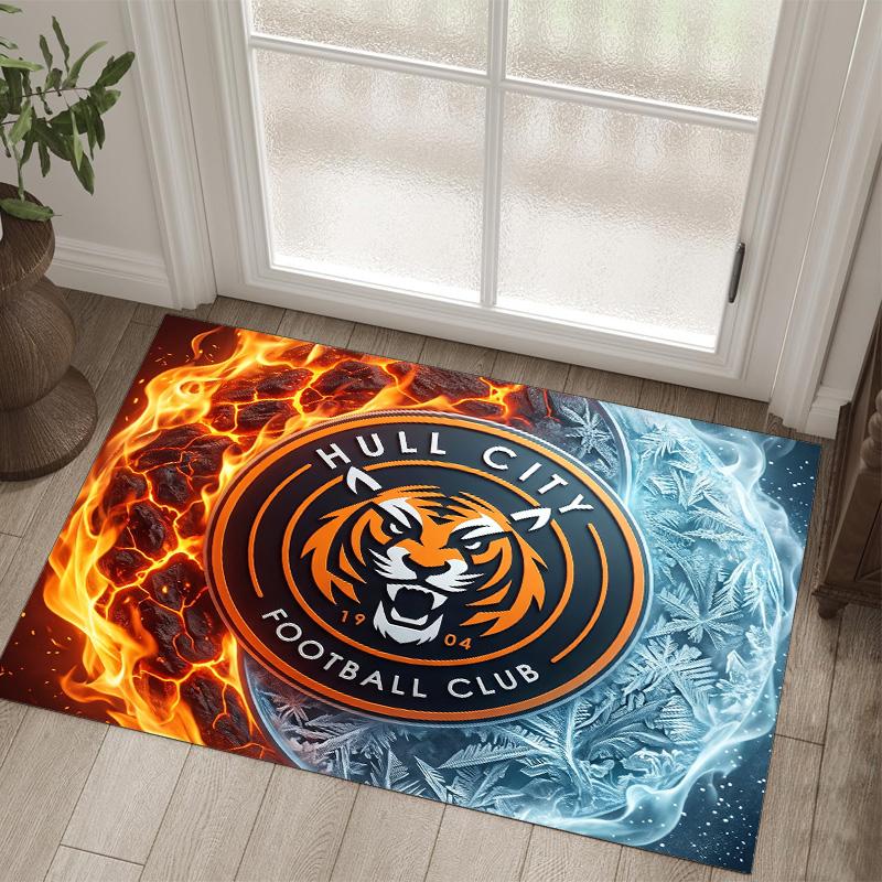 Hull City Football Design Crystal Velvet Carpet Cozy Non?Slip Printed Rug For Bedroom Living Room Entrance