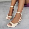 Bowtie High Heels Sandals for Women Thin Heeled Summer Outdoor Slippers Woman Plus Size 42 Black WHite Square Toe Slides