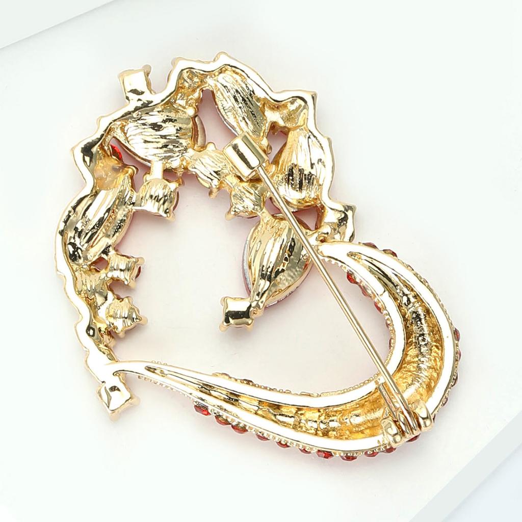 Rhinestone Heart Brooch for Women Flower Love Office Party Lapel Pins Gifts