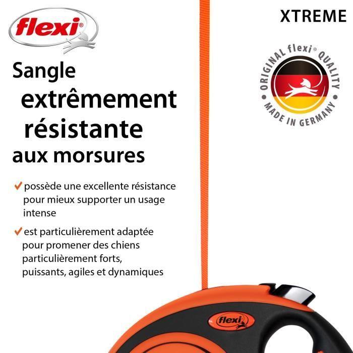 Laisse sangle trixie flexi xtreme - taille xs - 3m - noir et orange