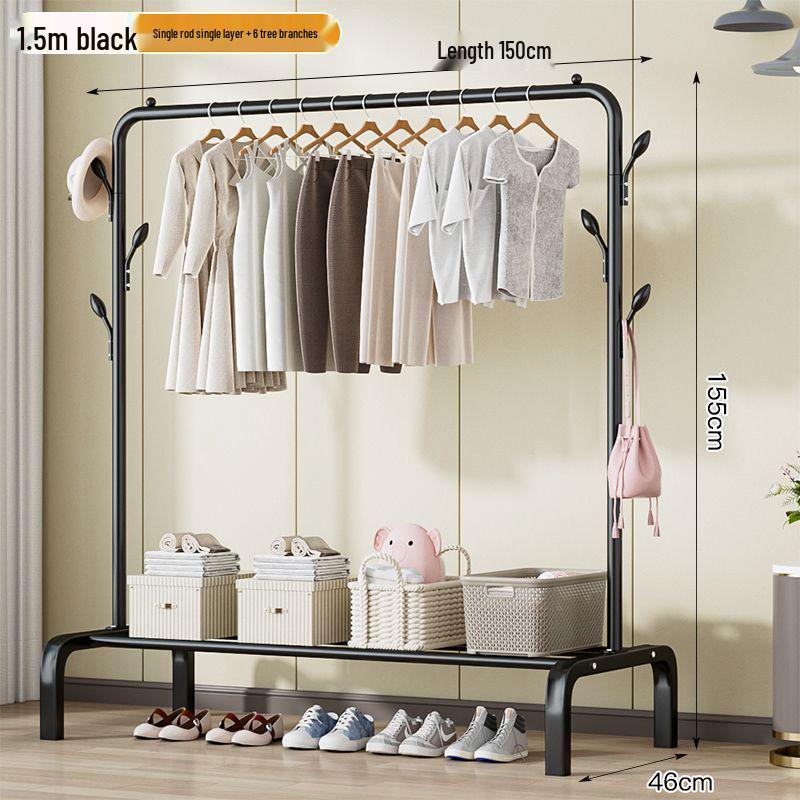 Sturdy Movable Floor-Standing Clothes Rack for Bedroom and Balcony Drying