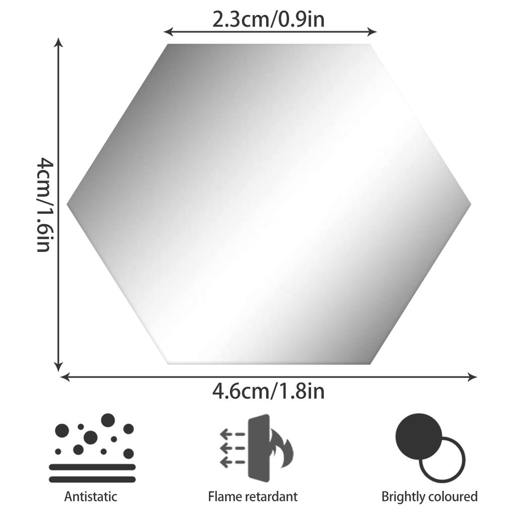 48PCS Hexagon Acrylic Mirror Wall Sticker Self-adhesive Removable Hexagon Decals Mirror Wall Home Room Decoration Mirror