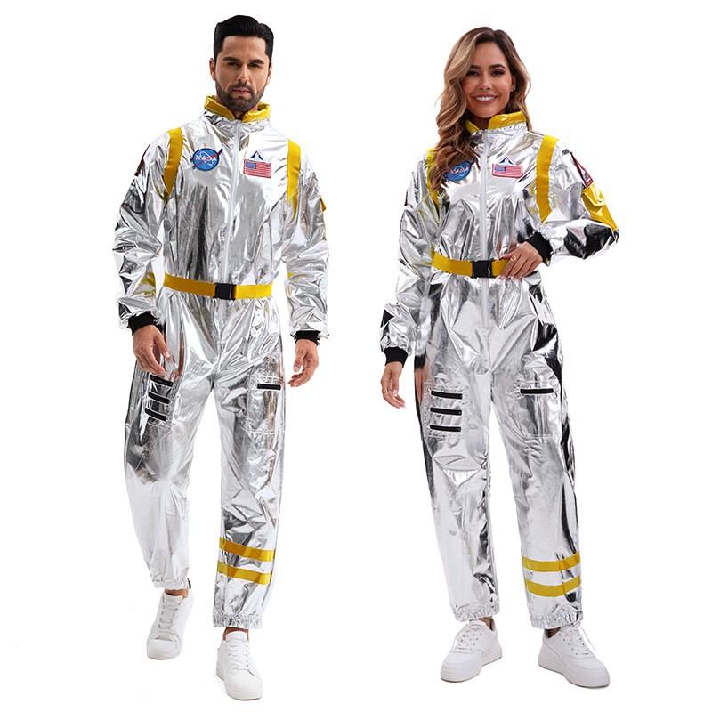 Unisex Astronaut Costume Cosplay Jumpsuit Halloween Party Space Theme Role Play Outfit