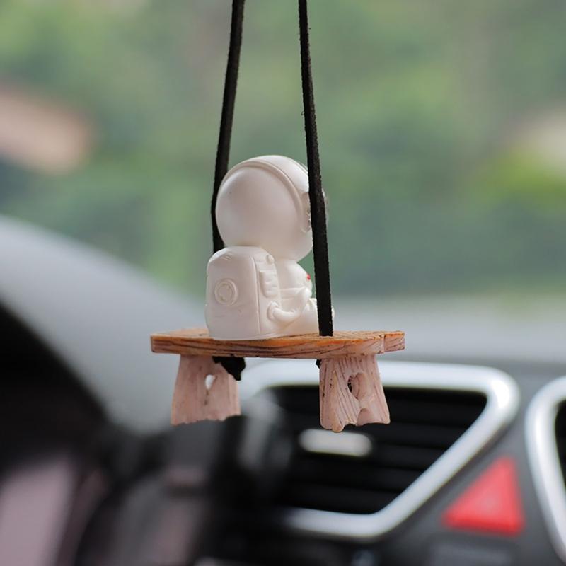 Swing Astronaut Shaped Car Pendant Cartoon Car Rear View Mirrors Hanging Ornaments Resin Interior Decoration