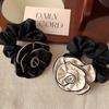 Elegant Camellia Hair Tie for Women High Elasticity Polyester Ponytail Holder Fashionable Versatile Black Fabric Scrunchie
