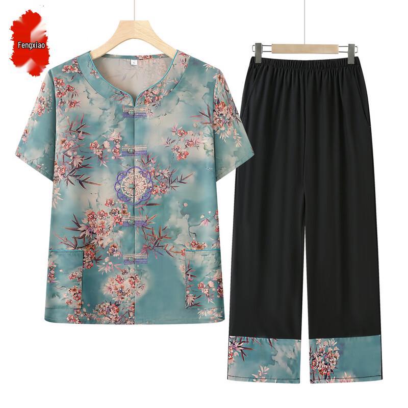 Elderly Women s Summer Short Sleeve Two-Piece Set XL