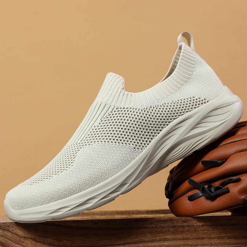 Light Breathable Walking Shoes Men's Knitted Mesh Casual Sports Shoes Soft Elastic Running Shoes Leisure Flats