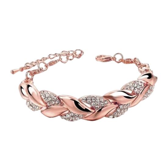 Leaves Bracelet Rhinestone Inlaid Bracelet Sparkling Leaf Design Link Bracelet Women Jewelry for Parties Dates Gift Ideas