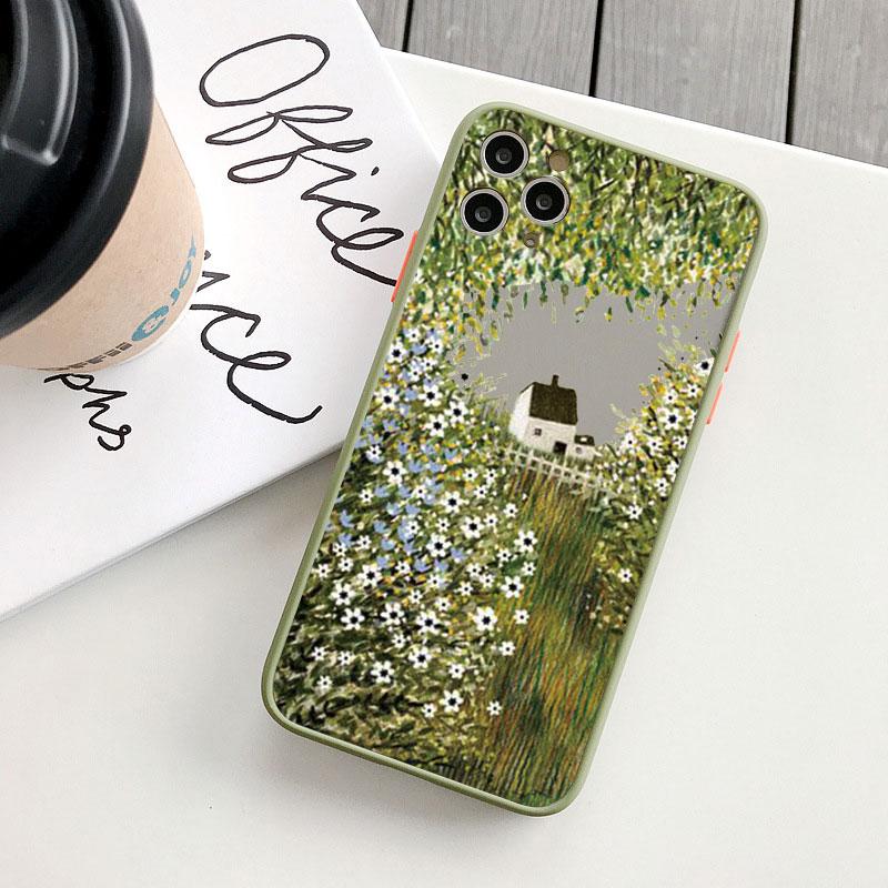 Retro Scenery Painted Phone Case For iphone 16 7 8 Plus SE2 X XS XR 16 14 12 13 11 Pro Max Large Flower Fields Log Cabin Covers