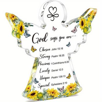 2D flache Acryl-Engelsplakette, Sonnenblumendesign, Christliche Gebetsgeschenke, Geeignet für Wanddekoration, Veranda, Zimmer, Villa, Akzente Zuhause, Flur, oder W