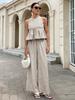 Women's Sleeveless Checkered Top with Ruffle Hem and Wide Leg Pants 2 Piece Set