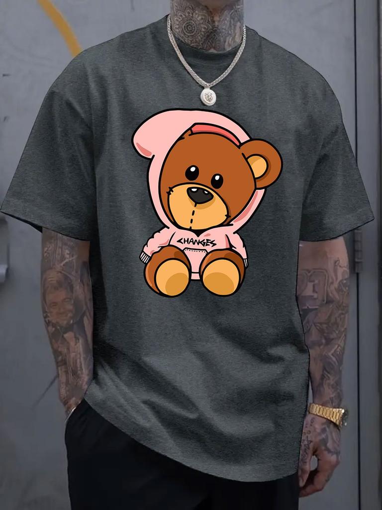 Kreslené tričko s krátkým rukávem z bavlny s potiskem medvěda, letní unisex, ležérní, volného střihu, oblečení pro muže a ženy