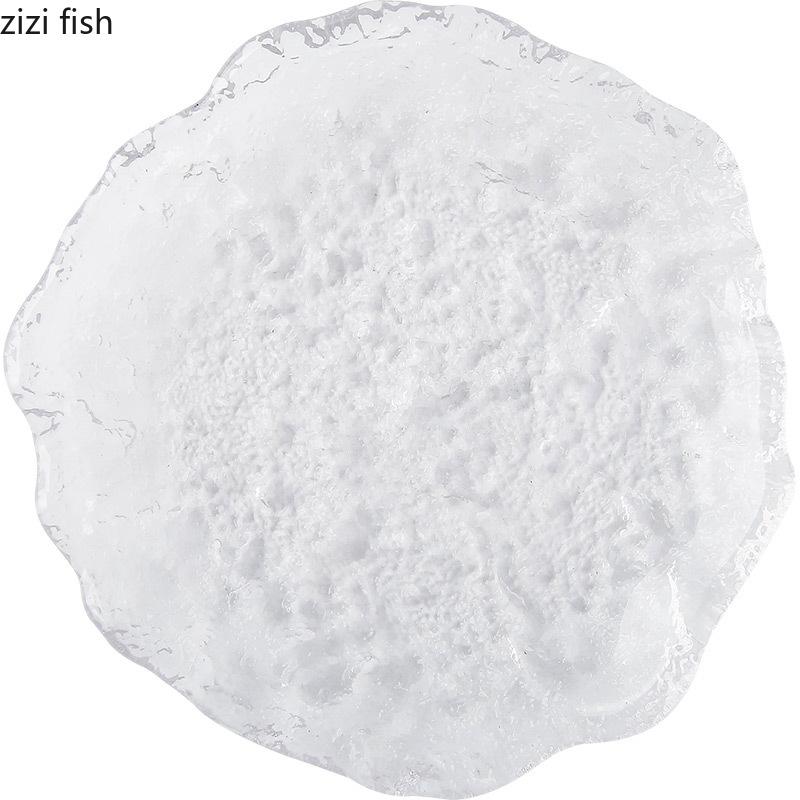 Transparent Crystal Glass Plate Fruit Plate Salad Bowl Sushi Plates Tea Tray Dessert Plates Dim Sum Dish Sting Disc Snack Tray