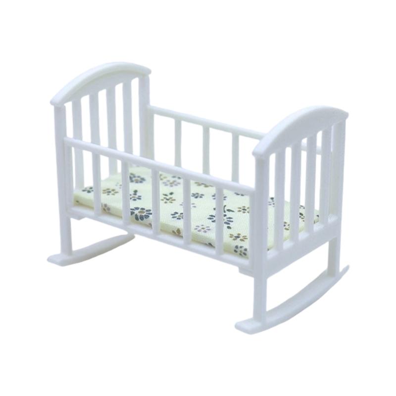Baby Crib Miniature Small Bed for 1:12 Scale Dollhouses, Perfect for Role Play and Display Realistic Bassinet Furniture