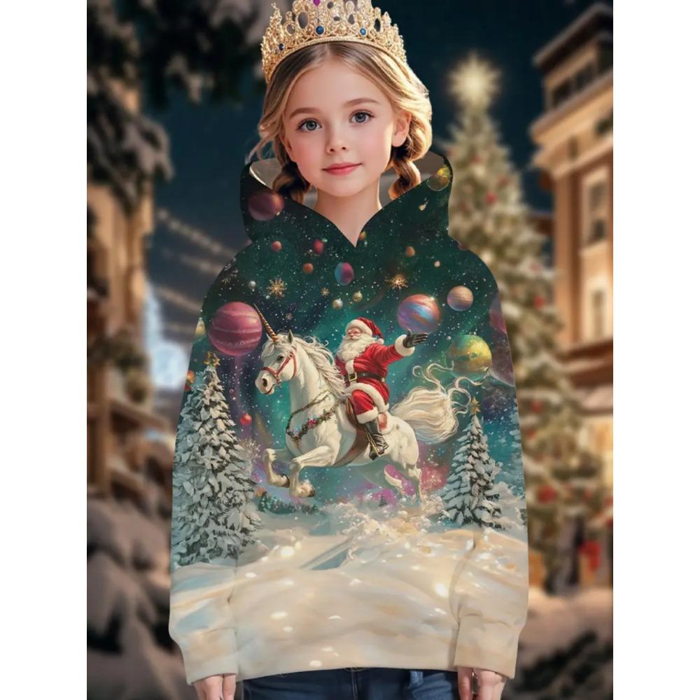 Christmas Girl Clothes Cute Santa Claus 3D Print Fashion Hoodies Fashion Holiday Kids Tops Loose Comfortable Children's Clothing