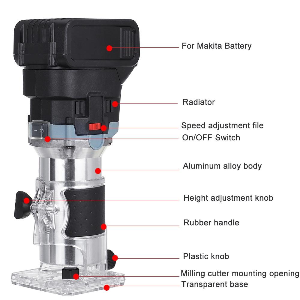 6 Gear Brushless Cordless Electric Trimmer Wood Router Engraving Slotting Machine Wood Milling Cutter for Makita 18V