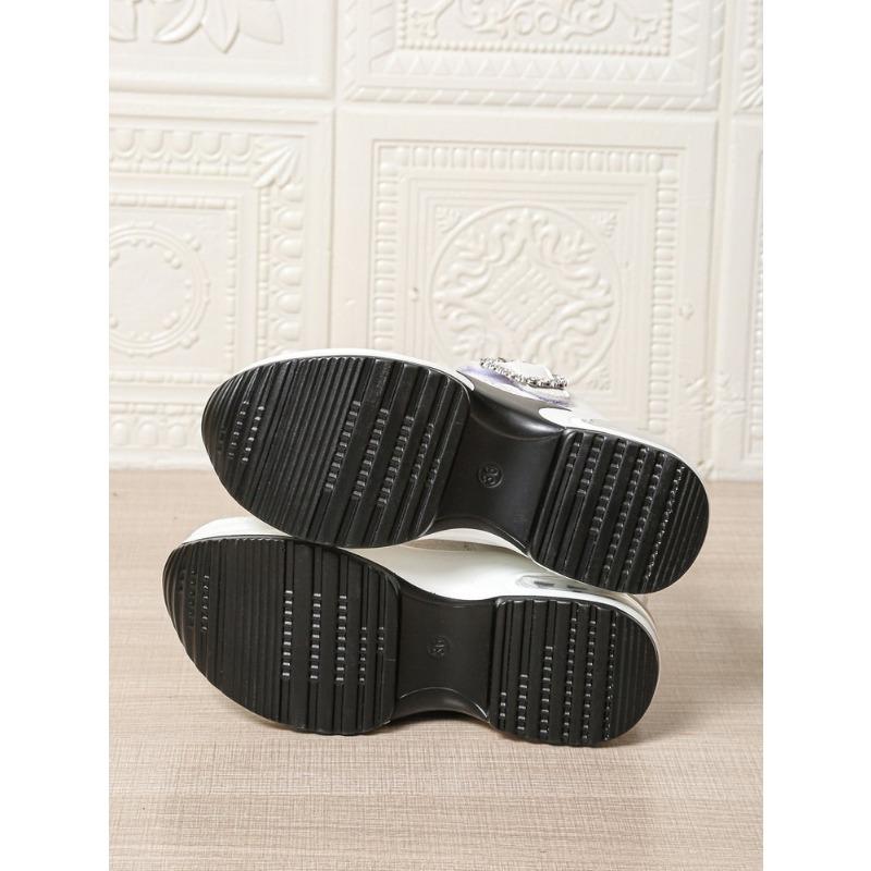 Damen Übergröße Plateau Strassbesatz Slipper Herbst Neu Europäisch Amerikanischer Stil Ein Riemen Schnalle Keilschuhe