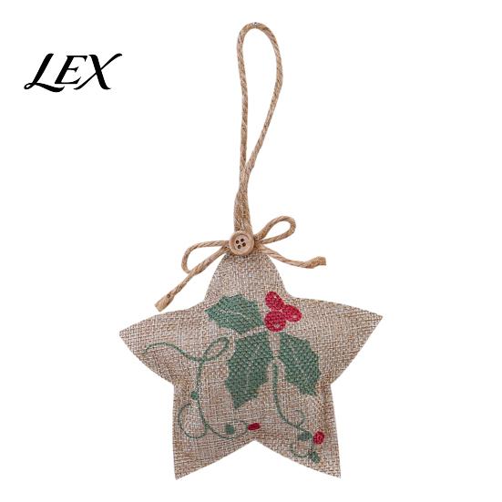 Linen Hanging Ornaments for Holiday Burlap Christmas Ornaments, Rustic Fabric Decoration, Tree Ball Stocking Farmhouse Star Shaped Vintage Pendant