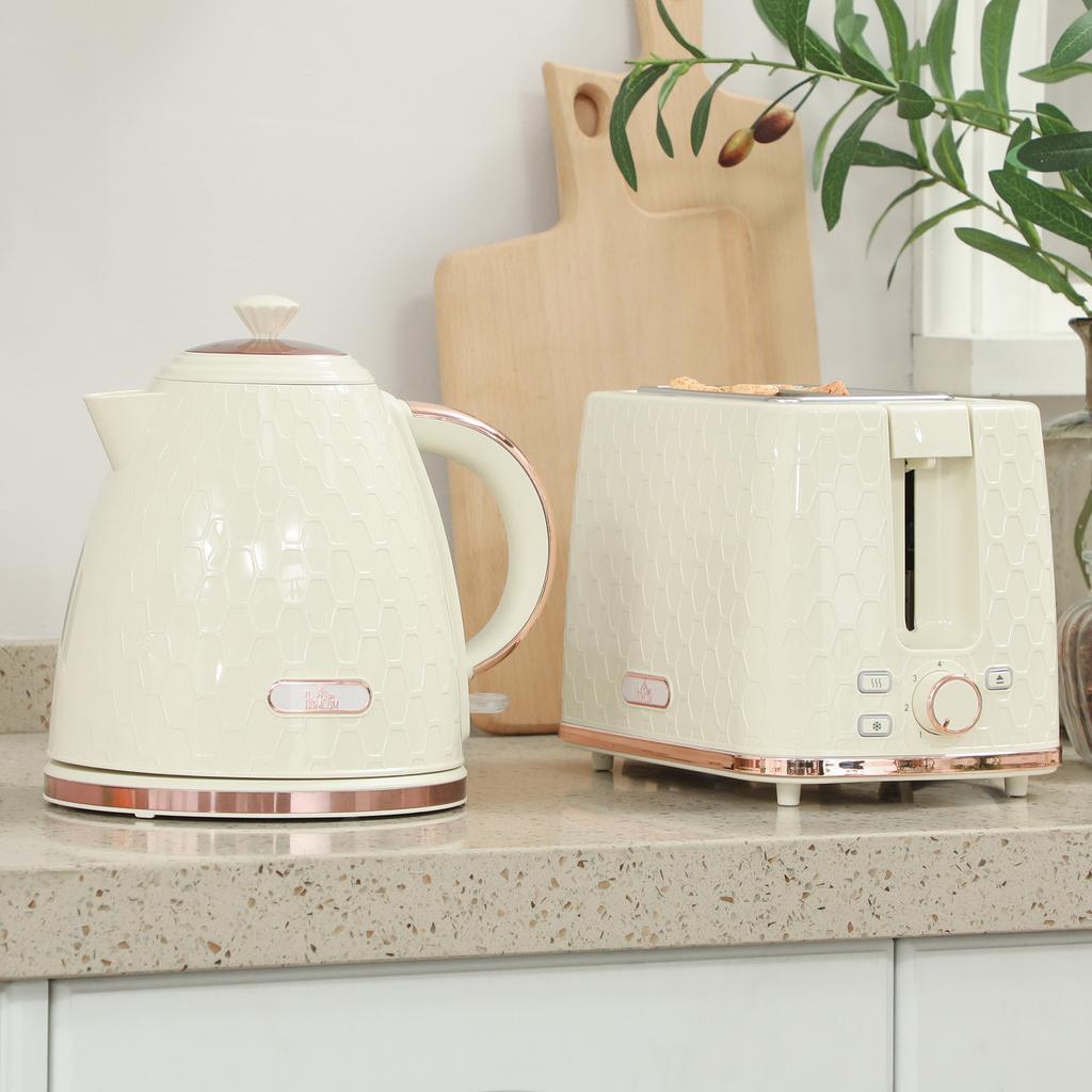 1.7L 3000W Fast Boil Kettle & 2 Slice Toaster Set, Kettle and Toaster Set with Auto Shut Off, Browning Controls, Beige