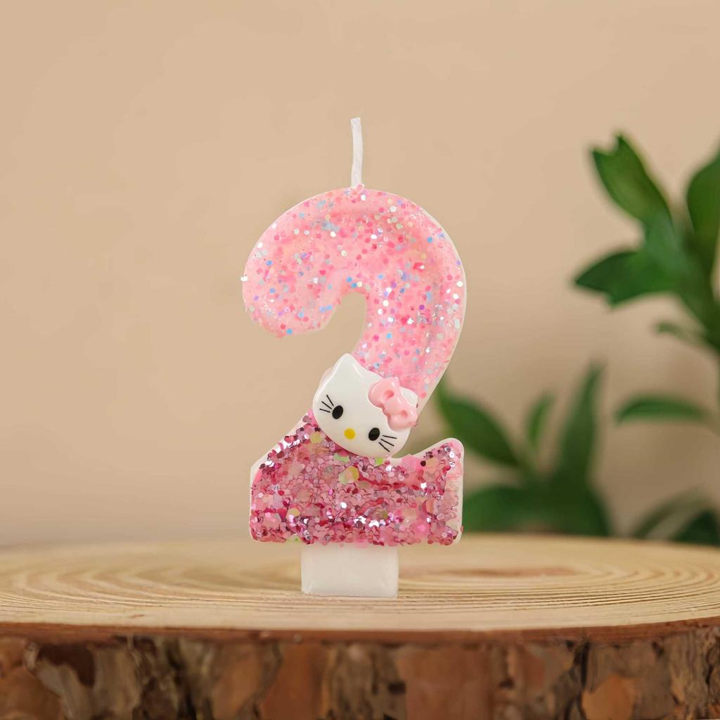 Cute Pink Cartoon Cat Number Candle for Birthday Cake Decoration