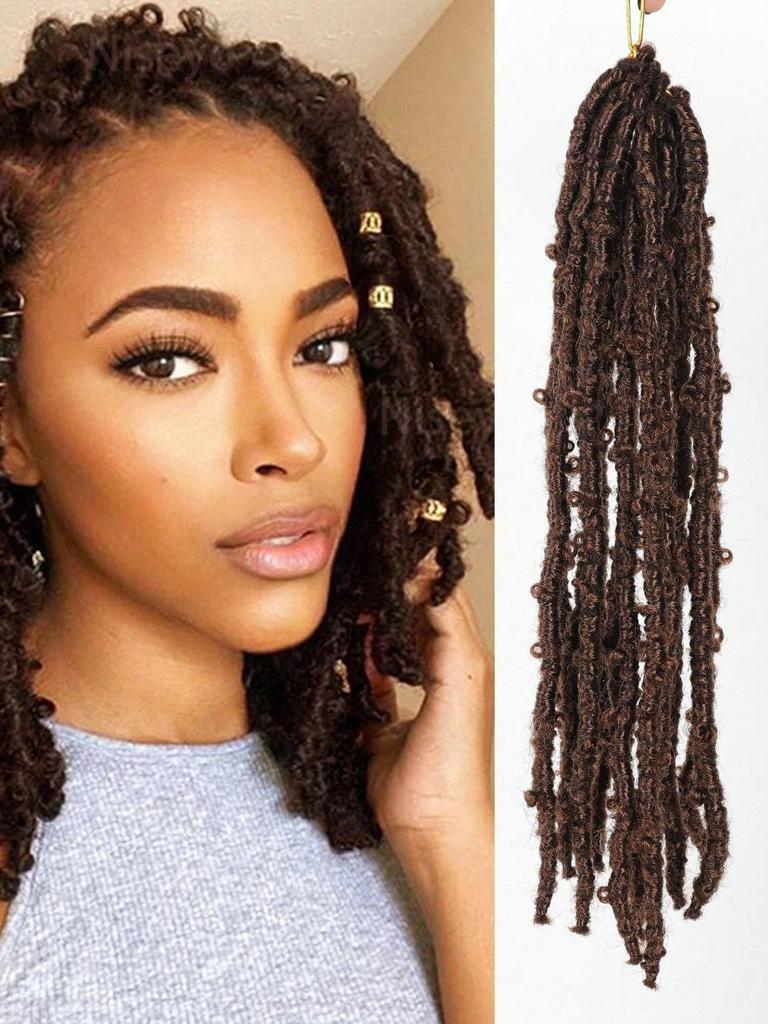 Kelebek Locs Tığ Örgüsü Saç 14 İnç Önceden Döngülenmiş Yıpranmış Locs Tığ Örgüleri