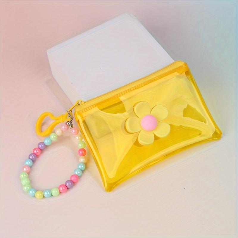 Transparent PVC Chic Coin Purse | Compact Key & Card Holder, Zip Closure | Easy Clean with Beaded Chain