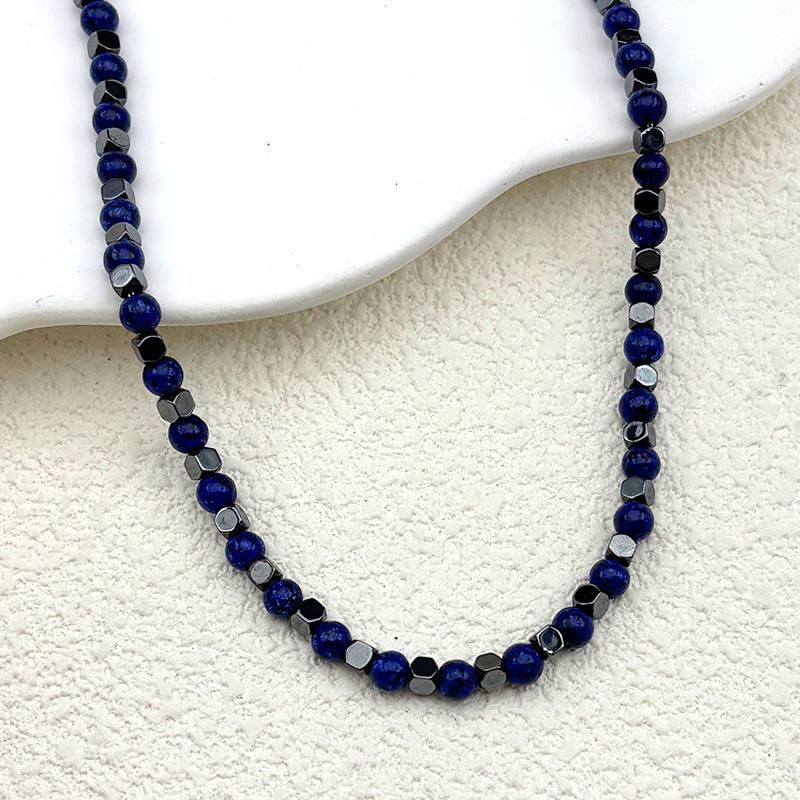 Natural Tiger Eye Stone Hematite Beads Chain Necklace for Women Men Silver Color Lapis Lazuli Reiki Healing Amulet Jewelry Gift