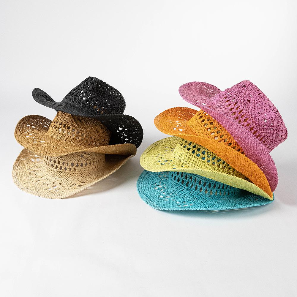 Matcha Green Cowboy Straw Hat Handwoven Hollow Men's and Women's Summer Sun Hat Western Cowboy Straw Hat  sombrero vaquero