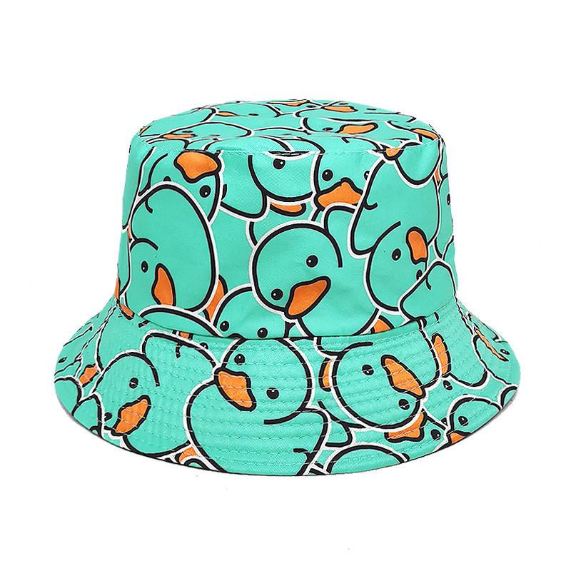1PC Four Seasons New Yellow Duck Double Sided Printed Fisherman's Hat For Couples Japanese Style Trendy Versatile Sunscreen Hat