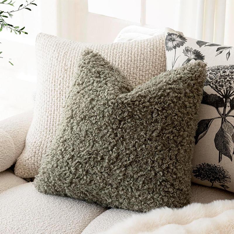 Lamb Circle Teddy Velvet Cushion Premium Model Room Villa Sofa Light Luxury Cushion Lumbar Pillow Pillow Cover