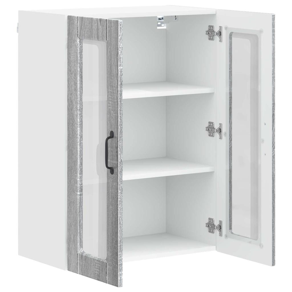 Wall Mounted Glass Cabinet PORTO Grey Sonoma 60 x 31 x 80 cm