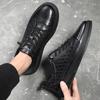 Autumn new first-layer cowhide casual men's shoes black flat shoes breathable lace-up-free versatile board shoes men's trendy shoes