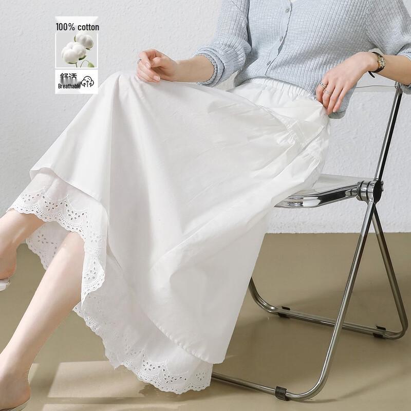 Demana Cotton Poplin Lace Midi A-line Skirt M