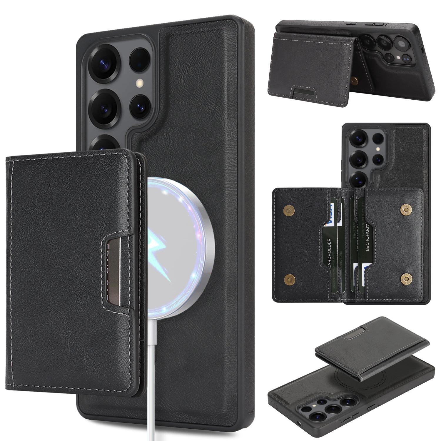 

2-In-1 Two-fold Wallet Leather Case for Samsung Galaxy S25 Edge S24 Plus S23 S22Ultra Magnetic Attraction Charging Card Cover Galaxy S25 Edge чёрный