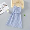 Summer New Girls Striped Dress Single Breasted Sleeveless Suspender Dress Children's Clothing