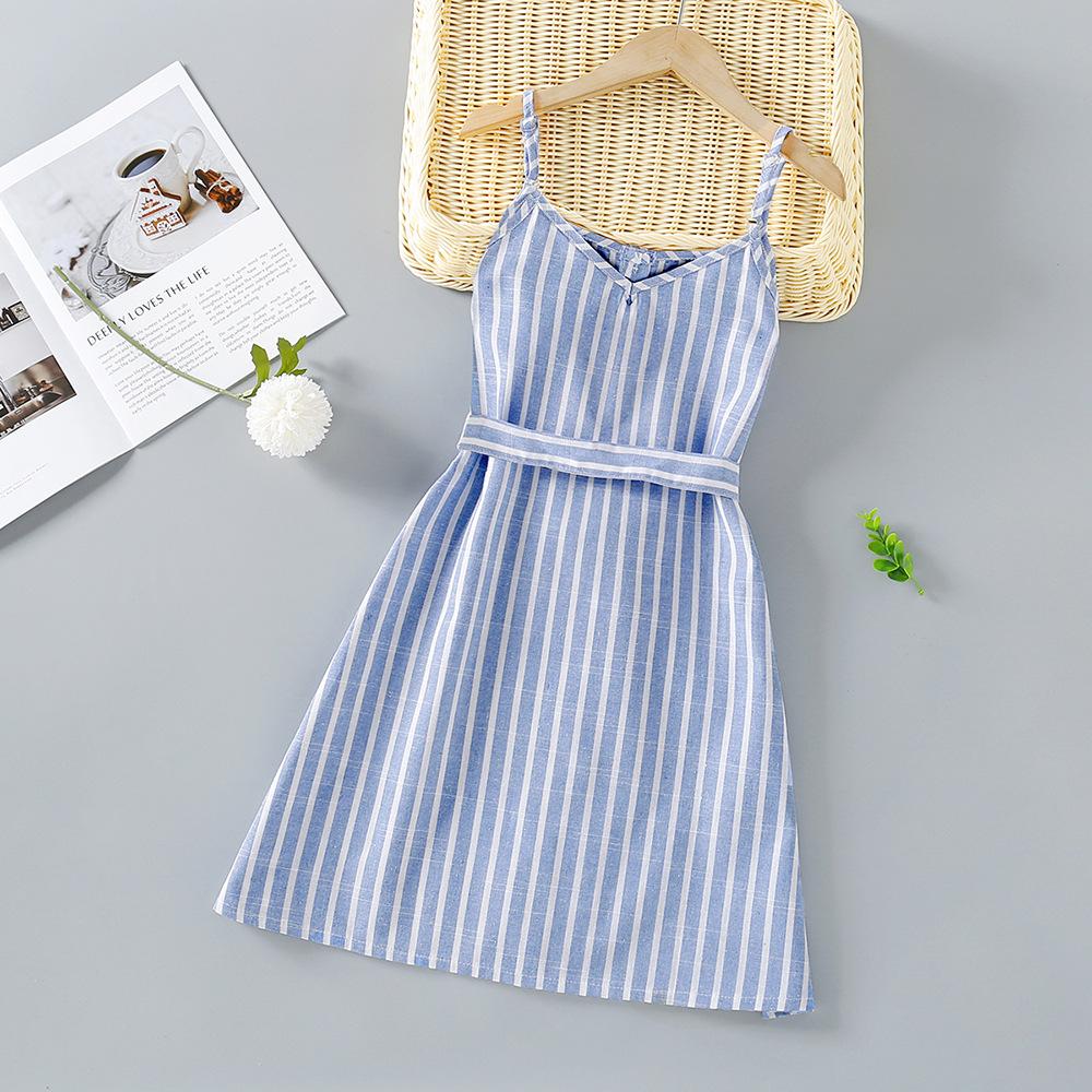 Summer New Girls Striped Dress Single Breasted Sleeveless Suspender Dress Children's Clothing